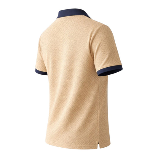 Brevil Modern Polo Shirt for Men – Beige & Navy Contrast | Regular Fit | Medium (M)