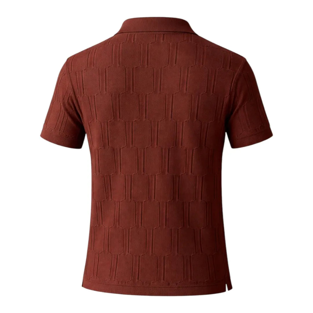 Brevil Textured Polo Shirt for Men – Rust Brown | Premium Casual Short Sleeve | Medium (M)