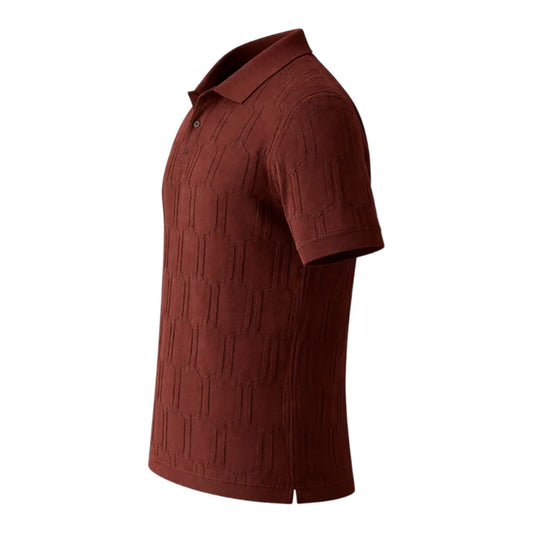 Brevil Textured Polo Shirt for Men – Rust Brown | Premium Casual Short Sleeve | Medium (M)