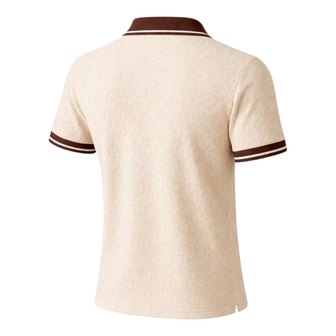 Brevil Stylish Button Front Shirt – Beige with Brown Contrast | Medium (M)