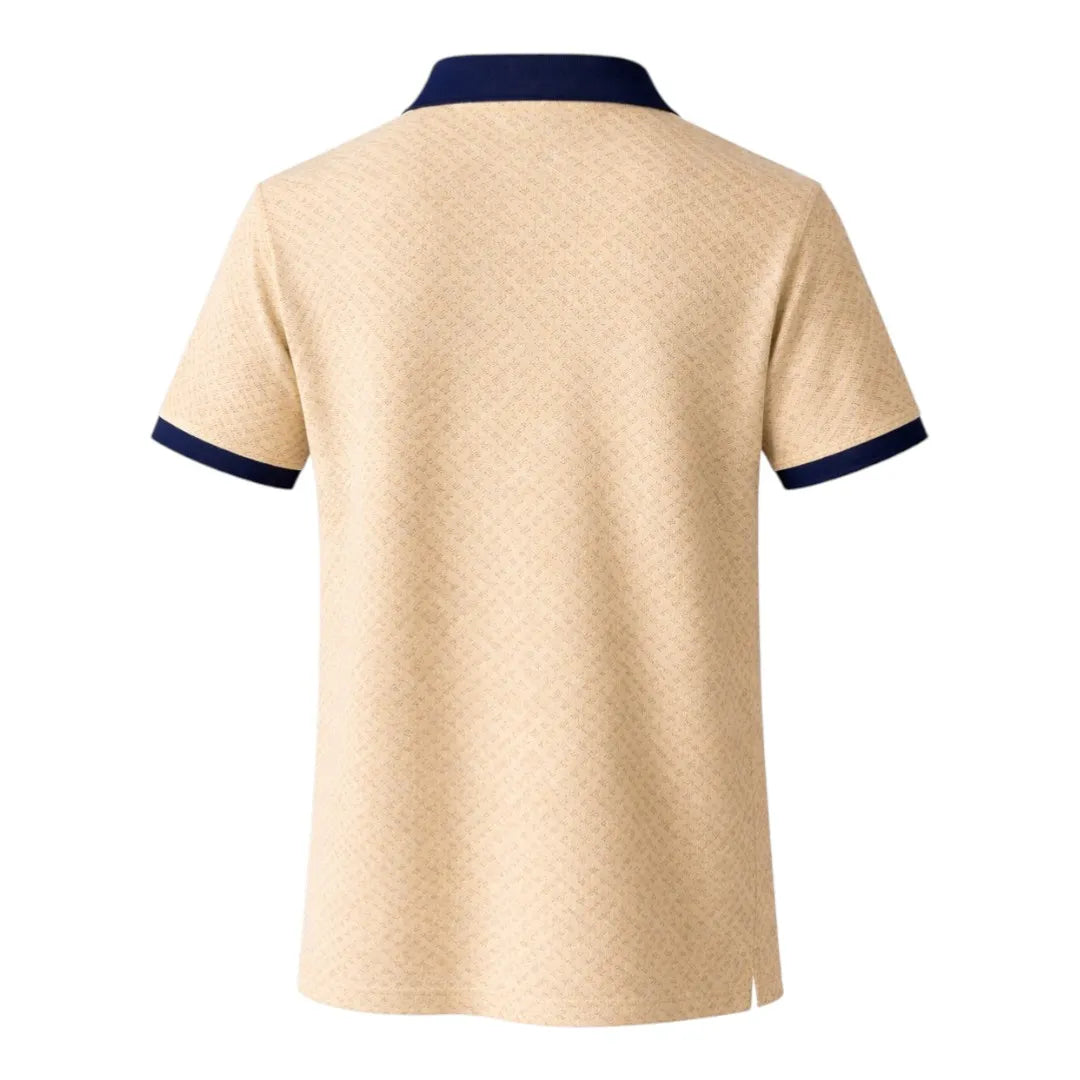 Brevil Modern Polo Shirt for Men – Beige & Navy Contrast | Regular Fit | Medium (M)