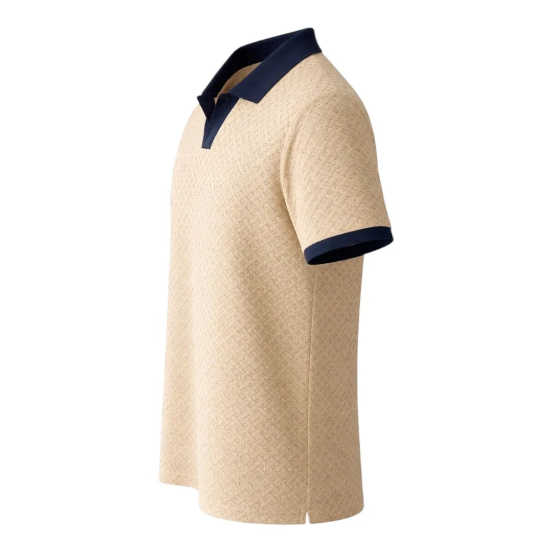 Brevil Modern Polo Shirt for Men – Beige & Navy Contrast | Regular Fit | Medium (M)