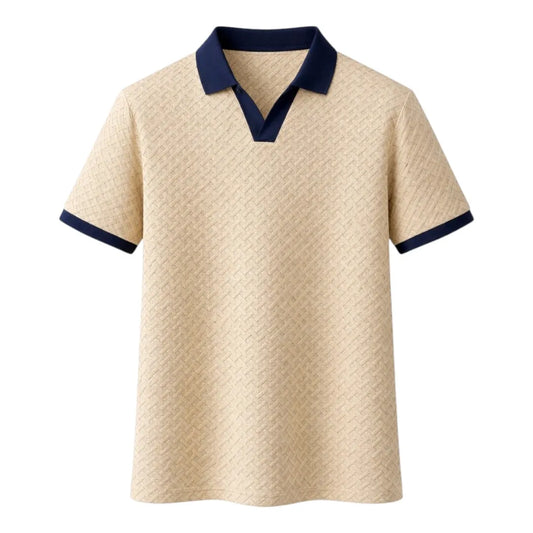 Brevil Modern Polo Shirt for Men – Beige & Navy Contrast | Regular Fit | Medium (M)