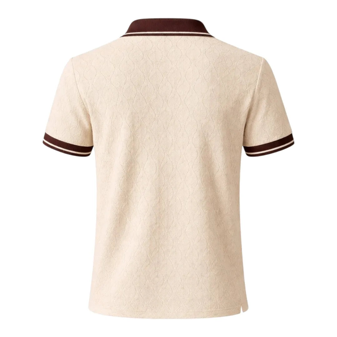 Brevil Stylish Button Front Shirt – Beige with Brown Contrast | Medium (M)