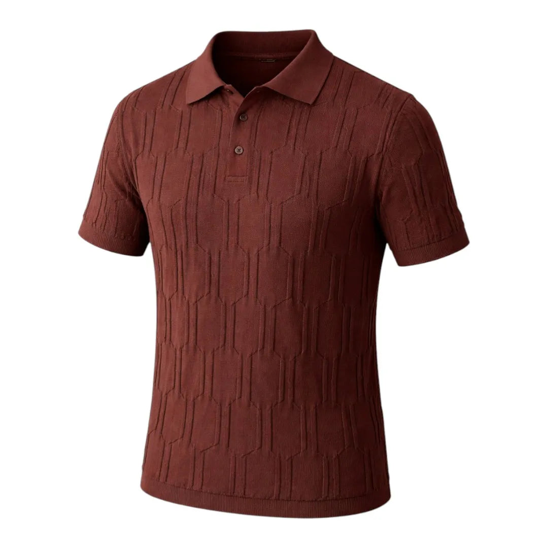Brevil Textured Polo Shirt for Men – Rust Brown | Premium Casual Short Sleeve | Medium (M)